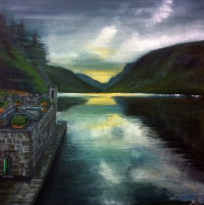 A painting of the view from the Castle Boathouse looking towards the Poison Glen. Glenveagh National Park, Churchill, Co. Donegal