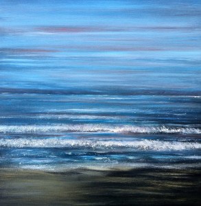 An abstract painting inspired by crashing waves on the horizon