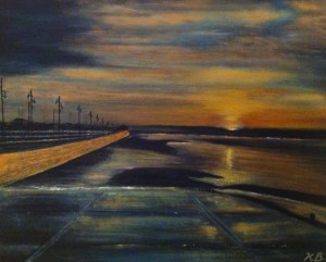 A golden sunset view of the slip in Tramore, County Waterford, Ireland